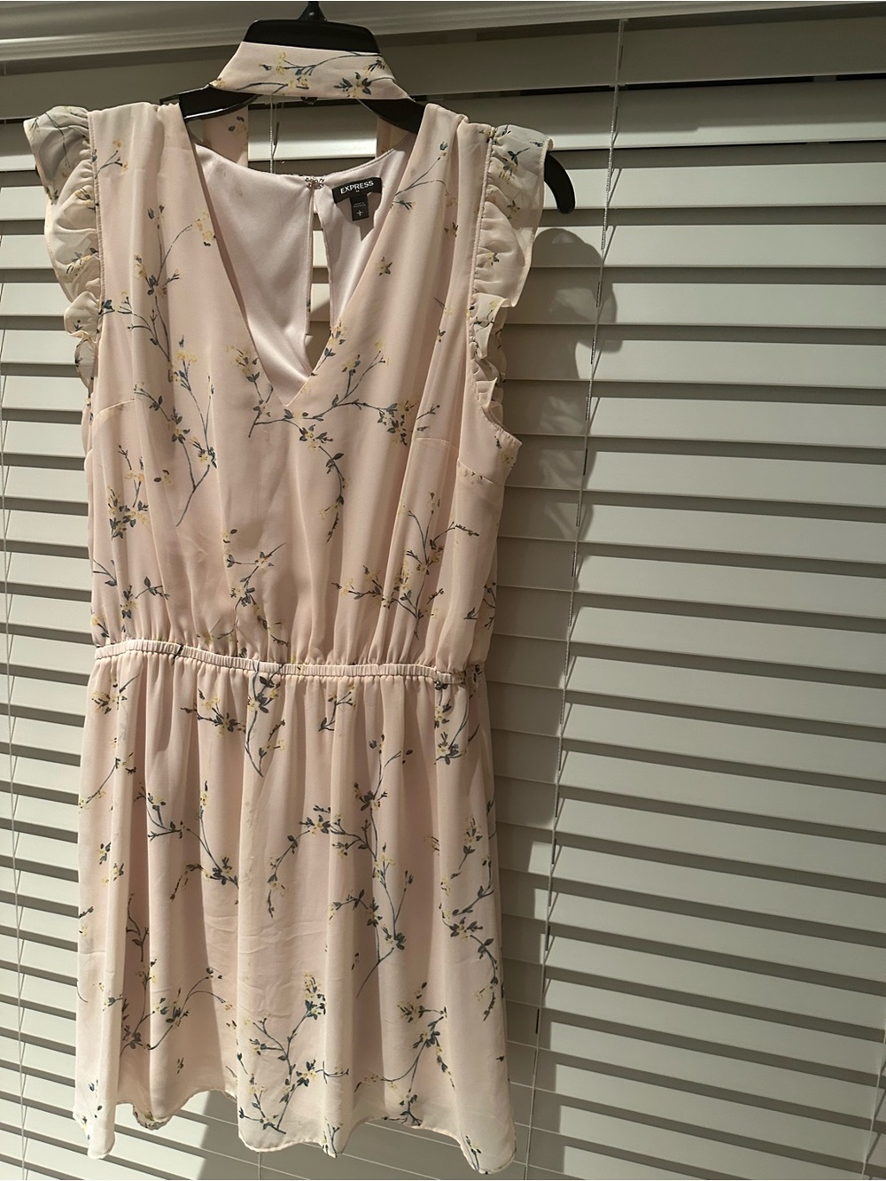 Express Blush Floral Maxi Dress with Ruffle Shoulders